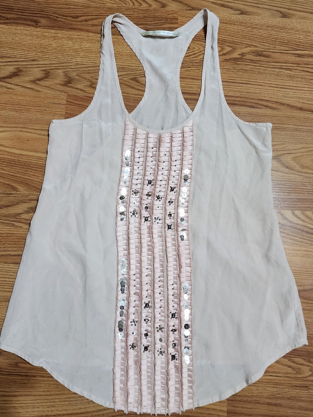 Y2K Twelfth Street Cynthia Vincent Silk Beaded Sequin Racerback Tank Top L
